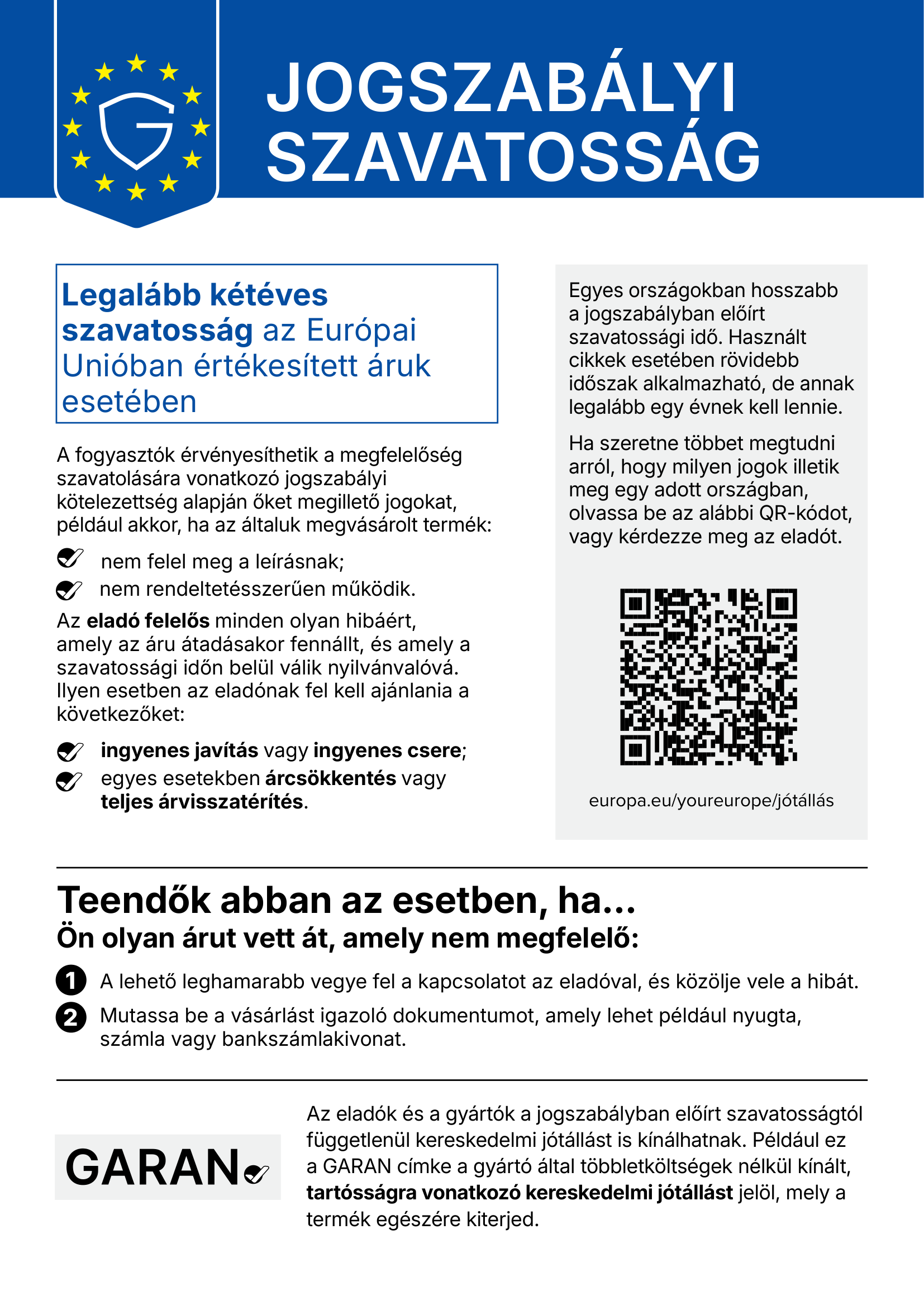 A jogi kétéves megfelelőségi garancia bejelentése az EU-ban