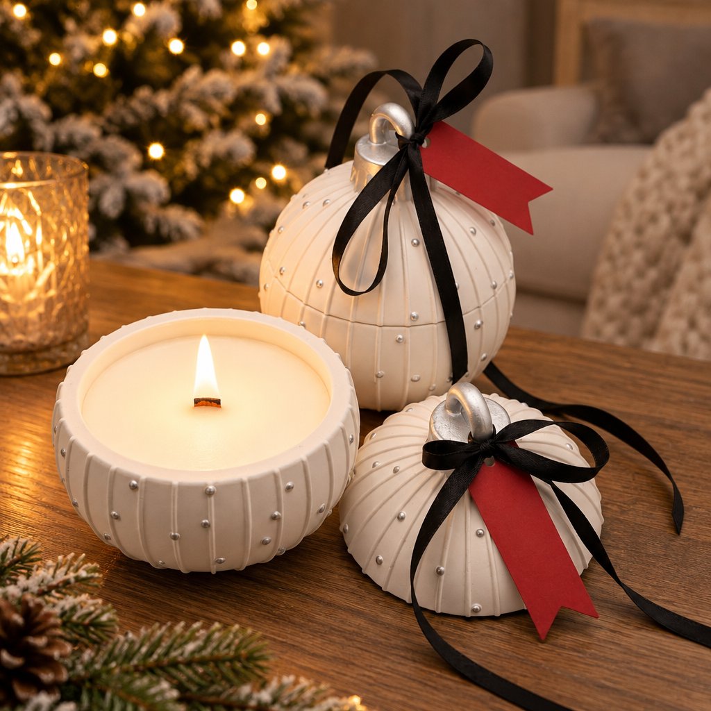 Gyertya Christmas Bauble Charming - Fehér / Ezüst / Téli Varázs